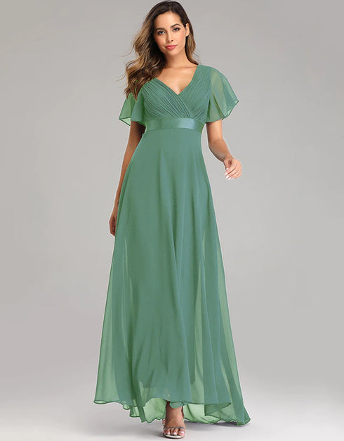 Elegant V-Neck Chiffon Formal Evening Gown